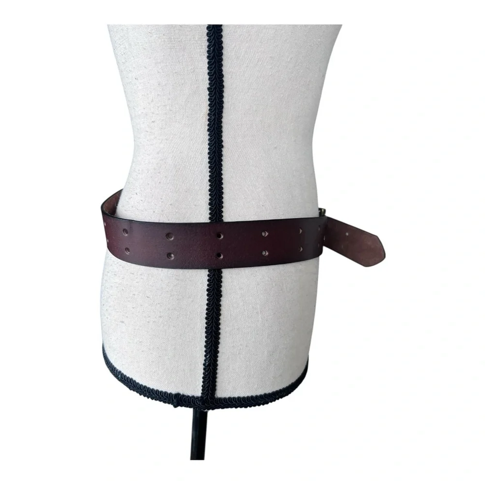 Vintage Deep Brown Bonded Top Genuine Leather Grommet Belt Size S